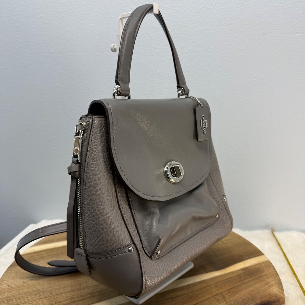 Coach Faye Convertible Backpack Gray Leather Turnlock 3 Way Bag Buffalo Embossed - Picture 3 of 16